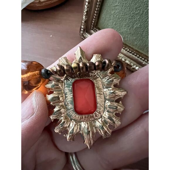 Boho Statement Necklace Mixed Beads Vintage Red & Turquoise pendant Handmade - Picture 5 of 7